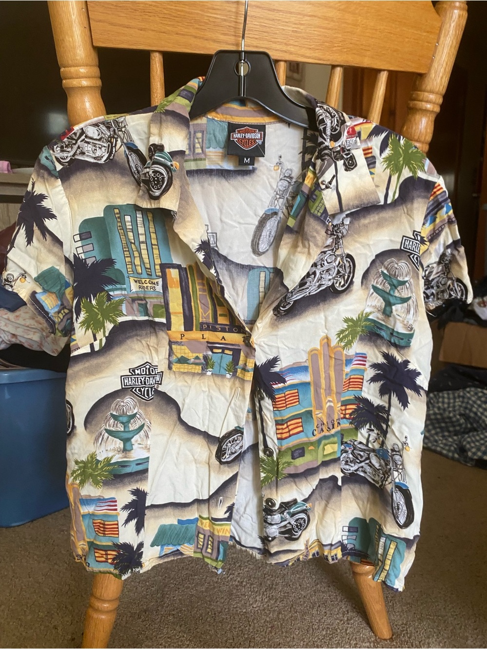 Harley Davidson Motorcycle Hawaiian Shirt Youth M Beach Art Graphic